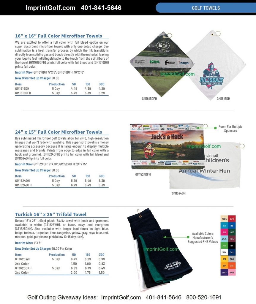 GOLF TOWELS Factory direct custom printed Golf Towels, Personalized